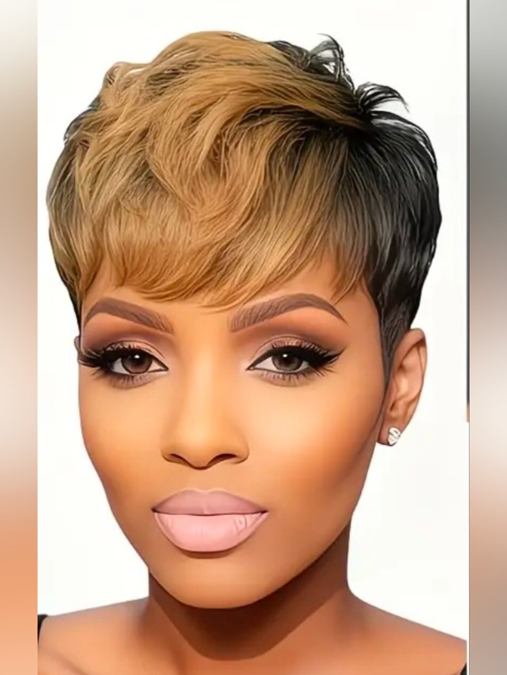 100% Remy Human Hair Pixie Wig - Black with Honey Blonde Highlights 1b/27 (6 In.